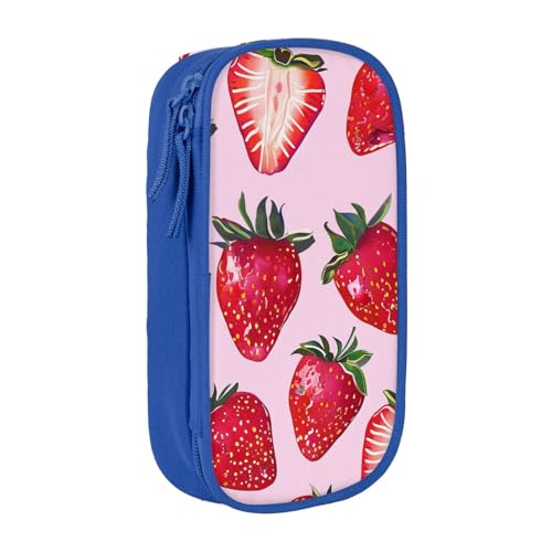 JCVOTREL Federmäppchen mit Erdbeeren-Motiv, großes Fassungsvermögen, Stifteetui mit Reißverschluss, für Schule, Reisen, Büro, blau, Einheitsgröße, Kosmetiktasche von JCVOTREL