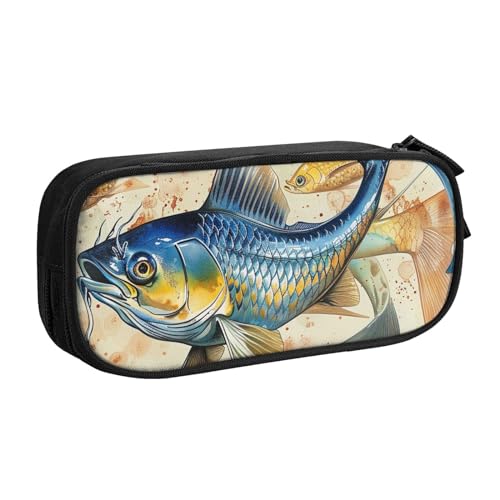 JCVOTREL Federmäppchen mit Fisch-Kunstdruck, großes Fassungsvermögen, Schreibwaren-Tasche, Stifteetui mit Reißverschluss, für Schule, Reisen, Büro, Schwarz , Einheitsgröße, Kosmetiktasche von JCVOTREL