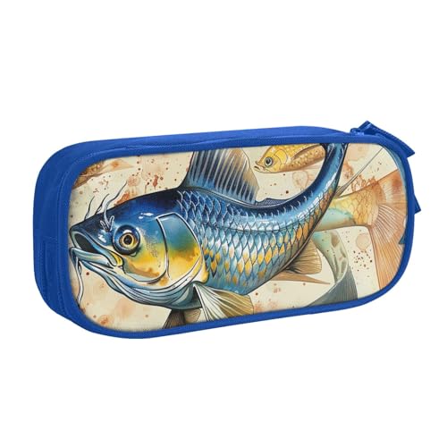 JCVOTREL Federmäppchen mit Fisch-Kunstdruck, großes Fassungsvermögen, Schreibwaren-Tasche, Stifteetui mit Reißverschluss, für Schule, Reisen, Büro, blau, Einheitsgröße, Kosmetiktasche von JCVOTREL