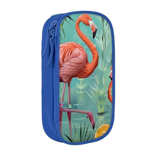 JCVOTREL Federmäppchen mit Flamingo-Motiv, großes Fassungsvermögen, Schreibwaren-Tasche, Stifteetui mit Reißverschluss, für Schule, Reisen, Büro, blau, Einheitsgröße, Kosmetiktasche von JCVOTREL