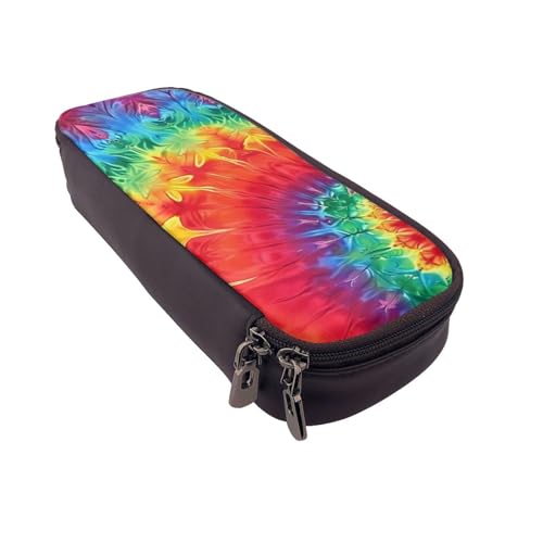 JCVOTREL Federmäppchen mit Meeresschildkröten-Kunstdruck, Leder-Flip-Schreibwaren-Tasche, Stifteetui mit Reißverschluss, für Schule, Reisen, Büro, Rainbow Tie Dye-Red, Einheitsgröße, Kosmetiktasche von JCVOTREL