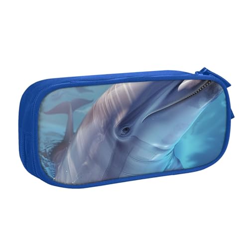 JCVOTREL Federmäppchen mit Motiv "Winter der Delfin", großes Fassungsvermögen, Schreibwaren-Tasche, Stifteetui mit Reißverschluss, für Schule, Reisen, Büro, blau, Einheitsgröße, Kosmetiktasche von JCVOTREL