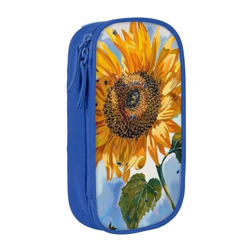 JCVOTREL Federmäppchen mit Sonnenblumen-Motiv, großes Fassungsvermögen, Schreibwaren-Tasche, Stifteetui mit Reißverschluss, für Schule, Reisen, Büro, blau, Einheitsgröße, Kosmetiktasche von JCVOTREL