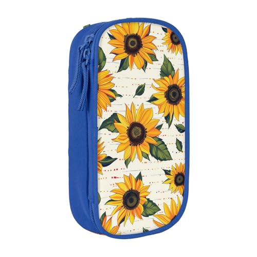 JCVOTREL Federmäppchen mit Sonnenblumenmuster, großes Fassungsvermögen, Schreibwaren-Tasche, Stifteetui mit Reißverschluss, für Schule, Reisen, Büro, blau, Einheitsgröße, Kosmetiktasche von JCVOTREL