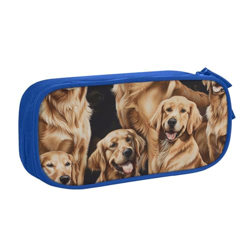 JCVOTREL Golden Retrievers bedrucktes Federmäppchen – große Kapazität Schreibwarentasche Stifteetui mit Reißverschluss für Schule, Reisen, Büro, blau, Einheitsgröße, Kosmetiktasche von JCVOTREL