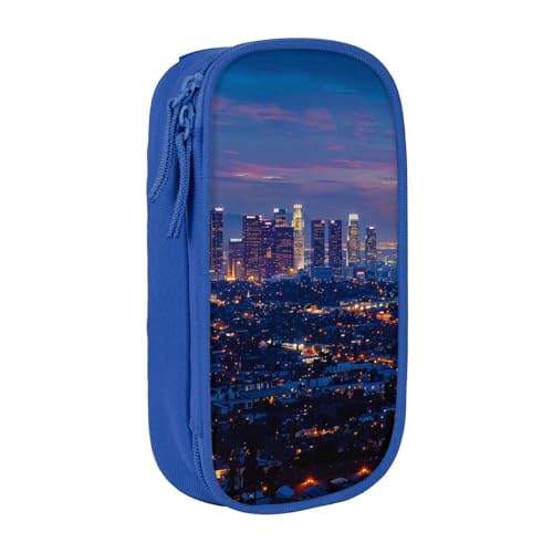 JCVOTREL Los Angeles Skyline bedrucktes Federmäppchen – große Kapazität, Schreibwaren-Tasche, Stifteetui mit Reißverschluss, für Schule, Reisen, Büro, blau, Einheitsgröße, Kosmetiktasche von JCVOTREL