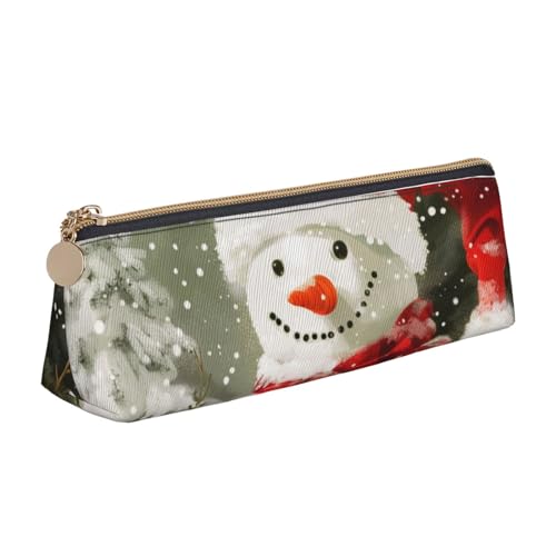 JCVOTREL New York Paintings bedrucktes Leder-Federmäppchen – Dreieckige Schreibwarentasche, Stifteetui mit Reißverschluss, für Schule, Reisen, Büro, Merry Christmas With Happy Snowman, Einheitsgröße, von JCVOTREL