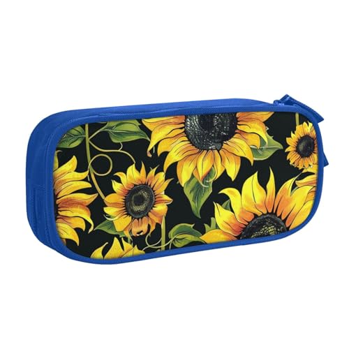 JCVOTREL Stilvolles Federmäppchen mit Sonnenblumen-Motiv, großes Fassungsvermögen, Schreibwaren-Tasche, Stifteetui mit Reißverschluss, für Schule, Reisen, Büro, blau, Einheitsgröße, Kosmetiktasche von JCVOTREL