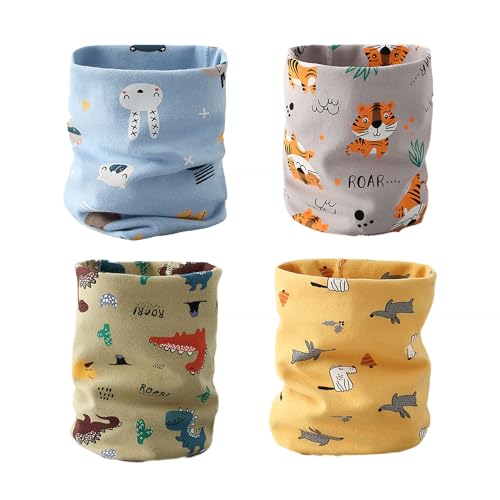 JDCMEI Kinder Schals 4 Stück Kinder Loop Schals Baby Jungen Mädchen Baumwolle Schlauchschal O Ring Neck Warmer Loop Schals Halstuch Nackenwärmer Bandana Rundschal für Winter, Frühling, Herbst von JDCMEI