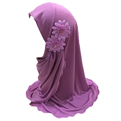 JDYaoYing Mädchen Muslimischer Hijab islamischer arabischer Schal mit Blumen Kopftuch für Mädchen Kinder Alter 2-6 Jahre, violett, One size von JDYaoYing