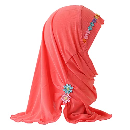 JDYaoYing Mädchen Muslim Hijab mit Blumen islamisch arabisch Kopftuch Sand Sonnenschutz Schal Schal für Mädchen Kinder, Red02, One size von JDYaoYing