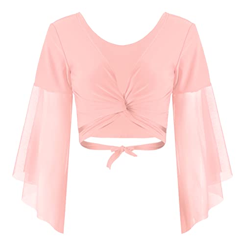 JEATHA Damen Bauchtanz Kostüm Tanz Ballett Oberteil Elegant Crop Top Festlich Langarm Bolero Shrug Top Bauchtanzoberteil Kurzes Oberteil Bühnenkostüm Rosa One Size von JEATHA