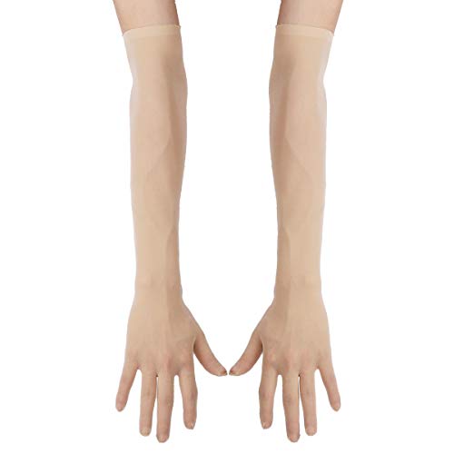 JEATHA Damen Transparent Mesh Handschuhe Lang Sonnenschutz Handschuhe Ellenbogenhandschuhe Elastisch - 6 Farben Nackt One Size von JEATHA
