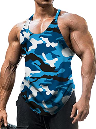 JEATHA Herren Camouflage Stringer Tank Top Ärmellos Unterhemd Sportshirt Laufshirt Muskelshirt Sommer Achselshirt Bodybuilding Sport Fitness Weste Blau M von JEATHA