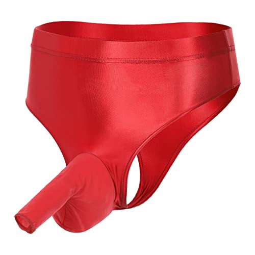 JEATHA Herren Glänzend Slips Jockstrap Sissy Unterwäsche Hohe Taille Unterhose Bilinislip Einfarbig Höschen Panties Erotik Dessous Lingerie A Burgundy XL von JEATHA