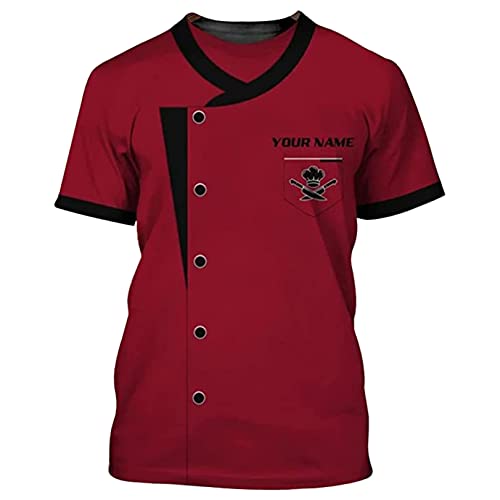 JEATHA Herren Kochshirt Kurzarm T-Shirt Küchenchef T-Shirt Rundhals Kochjacke Kochmütze Sommershirt Kurzarmshirt Koch Pirat Clubwear Burgundy M von JEATHA