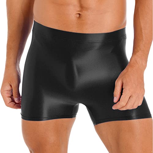 JEATHA Herren Metallic Shorts Fitness Sport Shorts Tights Glossy Kurze Leggings Badehose Sporthose Laufshorts Bademode Sportbekleidung Schwarz XL von JEATHA