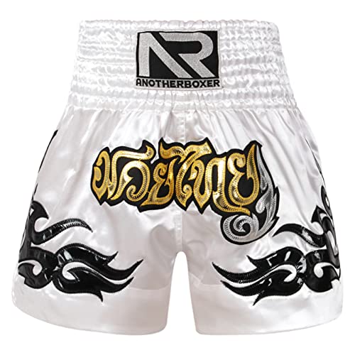 JEATHA Herren Thaiboxhose Muay Thai Kurze Hose Thaiboxen Shorts Kampf Kickboxen Sparring Boxen Shorts Sportshorts Sommershorts Thai Trainingsshort Weiß L von JEATHA