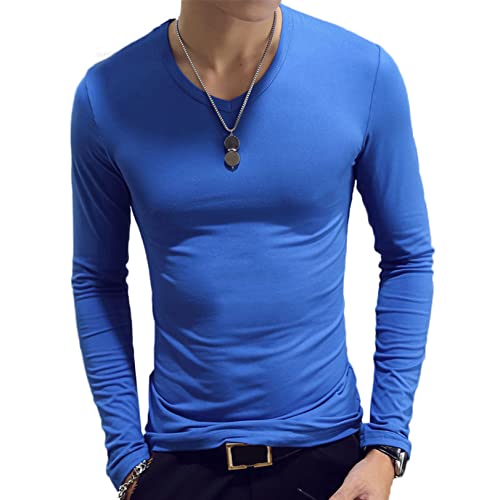 JEATHA Herren Thermo-Unterhemd Langarm Innenfleece T-Shirt Thermounterhemd V-Ausschnitt Freizeithemd Muskelshirt Thermounterwäsche Blau B XL von JEATHA