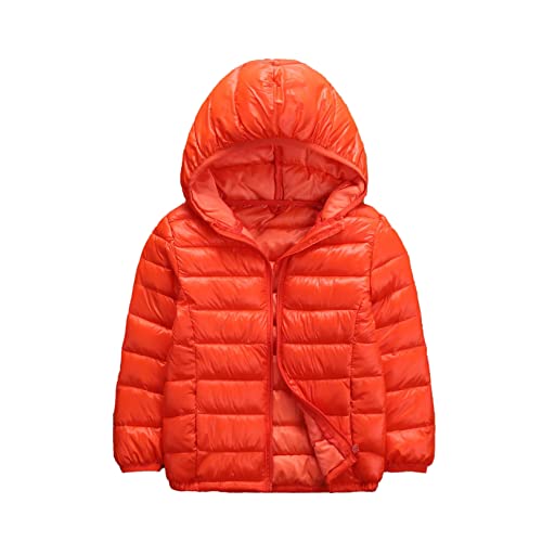 JEATHA Kinder Daunenjacke Steppjacke Jungen Mädchen Kapuzenjacke Sweatjacke mit Kapuze Reißverschluss Einfarbige Winterjacke Leichte Mantel Warme Oberbekleidung Orange 170-176 von JEATHA