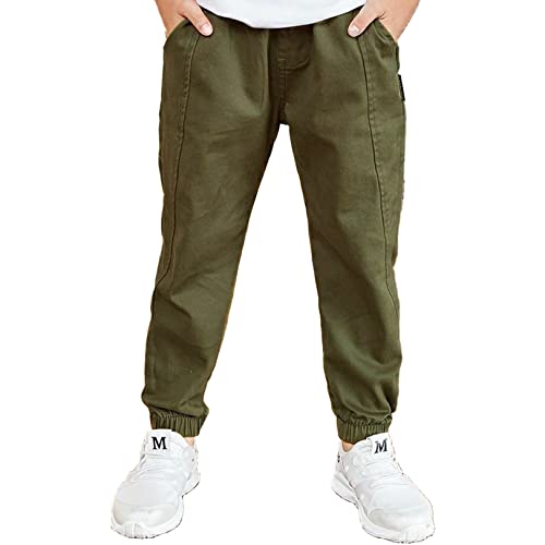 JEATHA Kinder Jogger Hose Jungen Cargohose Jogginghose Baumwolle Haremshose Sporthose Lang Pants Freizeithose Traininghose 3-12 Jahre Grün 98-104 von JEATHA