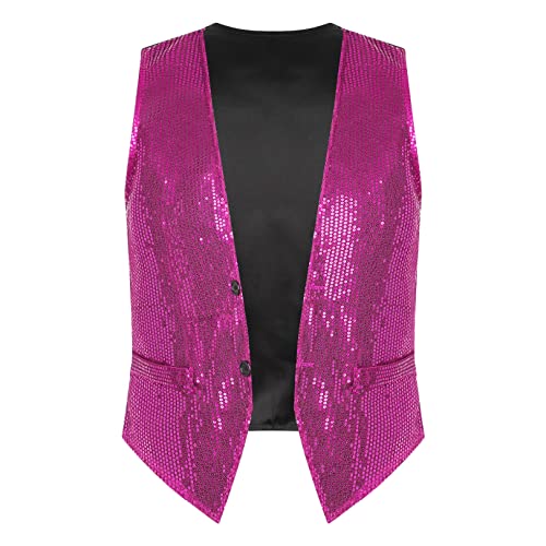 JEATHA Pailletten Weste Herren Damen Glitzer Anzugweste Tank Top ärmellos Disco Crop Top Jacke Herrenweste Faschingskostüm Party Karneval Kostüm Hot Rosa 4XL von JEATHA