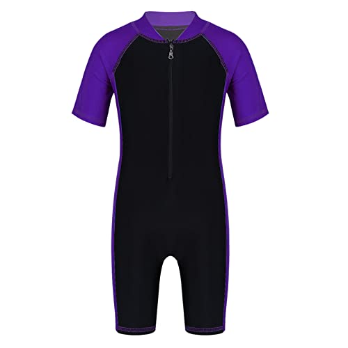 JEATHA Unisex Mädchen Jungen Swimming Wetsuit Neopren Badeanzug Neoprenanzug Tauchanzug UV-Schutz Bademode Wassersport Schwimmanzug Gr. 116-152 Type B Violett&Schwarz 170-176 von JEATHA