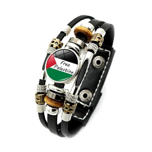 Gewebte Armbänder Mit Der Flagge Palästinas – Personalisiertes Mehrlagiges Lederarmband Im Punk-Stil Mit Perlen Für Männer Und Frauen, Patriotisches Armband Im Palästina-Stil Mit Verstellbare von JEDTAKCT