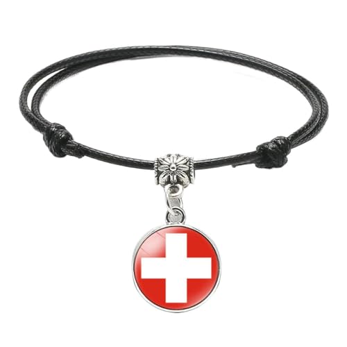 JEDTAKCT Swiss Flag Bracelet—Flag Pendant Wristband, Adjustable Bracelet, Flag Pattern Bracelet Cuff, Classic Accessory That Can Be Worn By Both Men And Women.,Black,21Cm*1Cm von JEDTAKCT