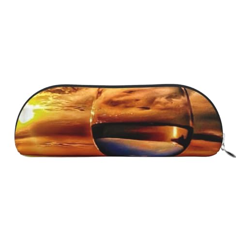 JEJEA Federmäppchen aus Leder mit Sonnenuntergang und Weinglas-Druck, mit Reißverschluss, Federmäppchen, Federmäppchen, Make-up-Kosmetiktasche, Silber, One Size, Kulturbeutel JEJEA Federmäppchen aus Leder mit Sonnenuntergang und Weinglas-Druck, mit Reißverschluss, Federmäppchen, Federmäppchen, Make-up-Kosmetiktasche, Silber, One Size, Kulturbeutel von JEJEA