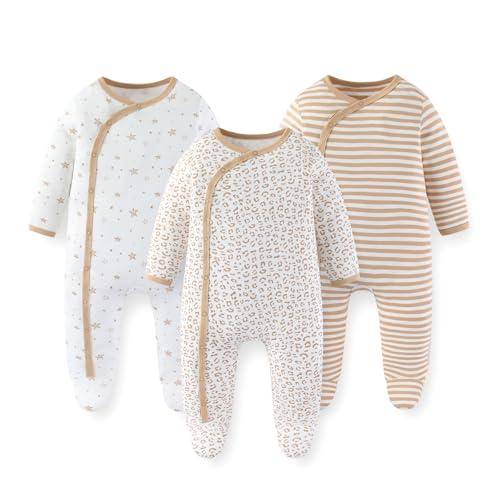 JELYLOVE Baumwolle Langarm Baby Jungen Mädchen Strampler 0-12 Monate Neugeborene Bekleidung 3er-Pack von JELYLOVE