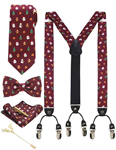 JEMYGINS Festival Weihnachten Krawatte und Hosenträger Krawattenklammer mit Fliege und Einstecktuch Anstecknadel Sets für Männer, stil 4, One size von JEMYGINS