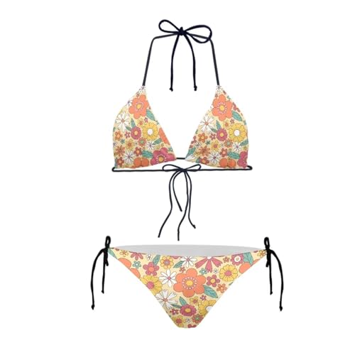 JEOCODY Damen-Bikini-Set mit hoher Taille, zweiteilig, Badeanzüge, Triangel-Bikini-Set, Niedliches Hippie-Gänseblümchen-Blumenmuster, S JEOCODY Damen-Bikini-Set mit hoher Taille, zweiteilig, Badeanzüge, Triangel-Bikini-Set, Niedliches Hippie-Gänseblümchen-Blumenmuster, S von JEOCODY