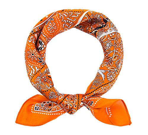 JERLA Damen Herren Small Quadrat Satin 100% Echte Maulbeerseide Schals Paisley Haar Kopf Gesicht Schal 53,3 cm x 53,3 cm, Pferd, Orange, Small von JERLA