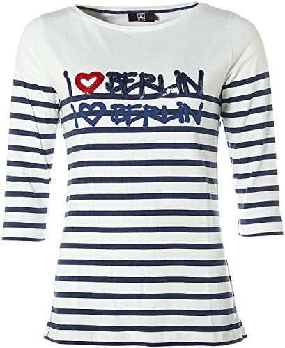 JETTE Damen Langarm Shirt T-Shirt Rundhals I Love Berlin Glitzer Weiß 40 von JETTE