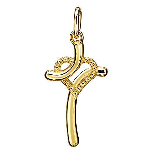 JEVELION Gold Kreuz mit Herz Anhänger 333 Gold 8 Karat für Damen, Herren und Kinder Kettenanhänger mit Schmuck-Etui + Zertifikat von JEVELION