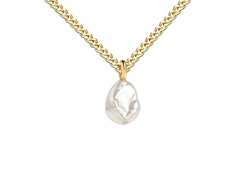 JEVELION Perlenkette Anhänger mit Keshi Perle für Damen und Kinder Schmuckanhänger 585 Gelbgold Mit Panzerkette 925 Silber vergoldet - Kettenlänge 40 cm. JEVELION Perlenkette Anhänger mit Keshi Perle für Damen und Kinder Schmuckanhänger 585 Gelbgold Mit Panzerkette 925 Silber vergoldet - Kettenlänge 40 cm. von JEVELION