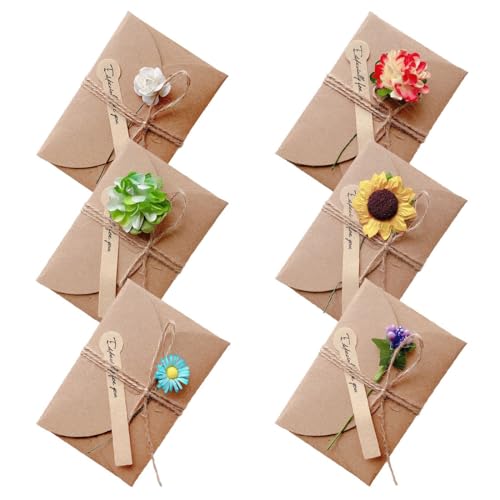 JEYORZY 6 Stück Grußkarte Set Blanko Handgemachte Retro Kraftpapier Karte und Umschlag Blanko mit Getrocknete Blumen für Erntedankfest, Valentinstag, Muttertag, 6 verschiedene Arten von Blumen JEYORZY 6 Stück Grußkarte Set Blanko Handgemachte Retro Kraftpapier Karte und Umschlag Blanko mit Getrocknete Blumen für Erntedankfest, Valentinstag, Muttertag, 6 verschiedene Arten von Blumen von JEYORZY