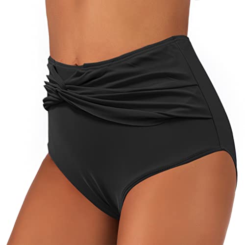 JFAN Damen Bikini Hose Ruched Bikini Damen Bauchweg mit Hoher Taille Schwarz M von JFAN