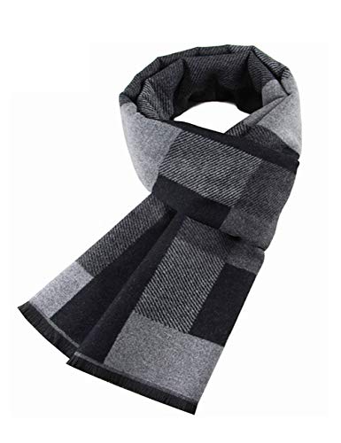 JFAN Herren Herbst und Winter Warmer Schal Tartan Schal Mode und Elegant Weicher Langer Klassischer Schal Gemütlicher Lässiger Warmer Kaschmirschal 180 * 31cm（dunkelgrau） von JFAN