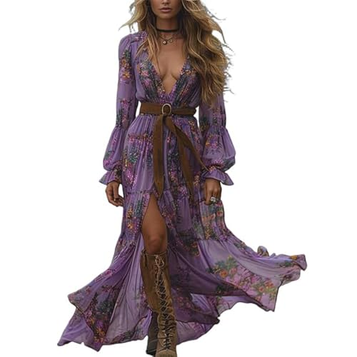 JIAALU Damen Kleider Langes Boho Kleid Vintage Rustikaler Stil Blumenmuster Kleid Lässiges Maxikleid Frühling Langarm Blumenkleid Strandkleid Blumenkleid JIAALU Damen Kleider Langes Boho Kleid Vintage Rustikaler Stil Blumenmuster Kleid Lässiges Maxikleid Frühling Langarm Blumenkleid Strandkleid Blumenkleid von JIAALU