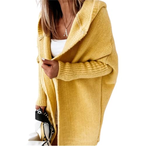 JIAALU Strickjacken Damen LangGrobstrick-Cardigan mit Kapuze Strickcardigan Offener Strickjacken-Long Strickjacke GroßE GrößEn ÜBergangsjacke Gestrickt Causal Swearter Cardigan von JIAALU