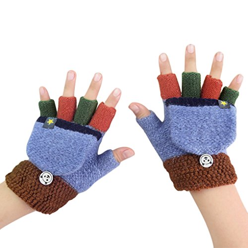 Kinder Halbfinger Handschuhe Fingerlose Fäustlinge Warm Mehrfarbige Strickhandschuhe Fingerhandschuhe mit Flip Top Mädchen Jungen Herbst Winter Bedarf von JIAHG