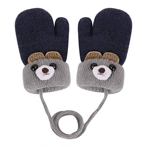 Kinder Winter Handschuhe Fäustlinge Baby Cartoon Fausthandschuh Halshandschuhe Dicke Doppelt Strickhandschuh mit Plüsch,0-3 Jahre alt, Spielen, Laufen, Skifahren Bedarf (Navy Blau) von JIAHG