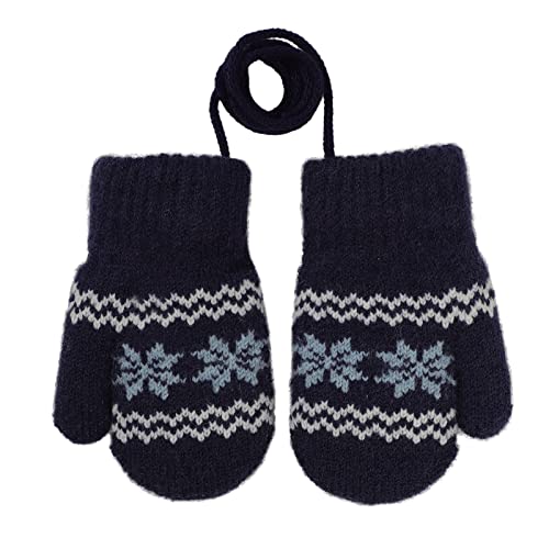 Kinder Winter Handschuhe Fäustlinge Baby Cartoon Fausthandschuh Halshandschuhe Dicke Doppelt Strickhandschuh mit Plüsch,0-3 Jahre alt, Spielen, Laufen, Skifahren Bedarf (Schneeflocke Marine) von JIAHG