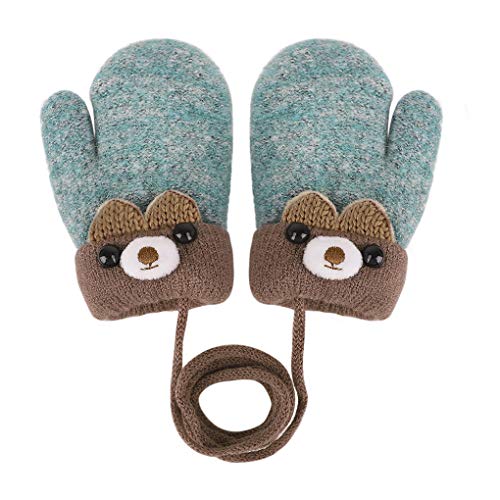 Kinder Winter Handschuhe Fäustlinge Baby Cartoon Fausthandschuh Halshandschuhe Dicke Doppelt Strickhandschuh mit Plüsch,0-3 Jahre alt, Spielen, Laufen, Skifahren Bedarf, Hellblau, Einheitsgröße von JIAHG