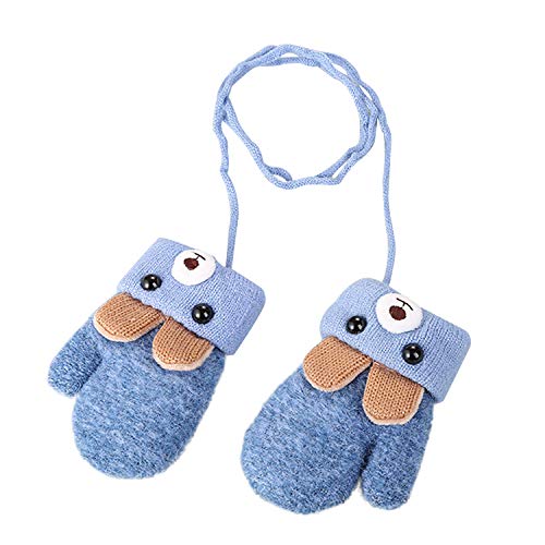 Kinder Winter Handschuhe Fäustlinge Baby Cartoon Fausthandschuh Halshandschuhe Dicke Doppelt Strickhandschuh mit Plüsch,0-3 Jahre alt, Spielen, Laufen, Skifahren Bedarf, Grün Blau, Einheitsgröße von JIAHG