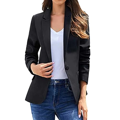 JIANROU Damen Blazer Cardigan Freizeit Business Jacke,Tweed Blazer Weiß Blazer Und Hose Damen Dünne Sweatjacke Damen Strickjacke Lang Grüner Samtblazer Damen Sakko Damen Schwarz von JIANROU