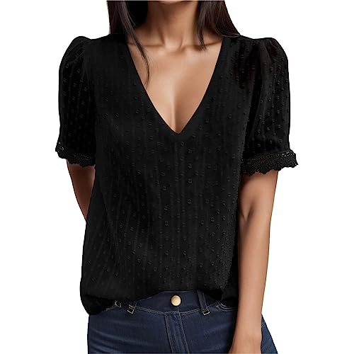 JIANROU Damen T-Shirt Kurzarm Oberteile Tops Sommershirts,Tunika Lang Damen,Musselin Hemdbluse,Sommerbluse Damen,Longbluse Pink,Musselin Bluse Weiß,Festtagsblusen Damen von JIANROU