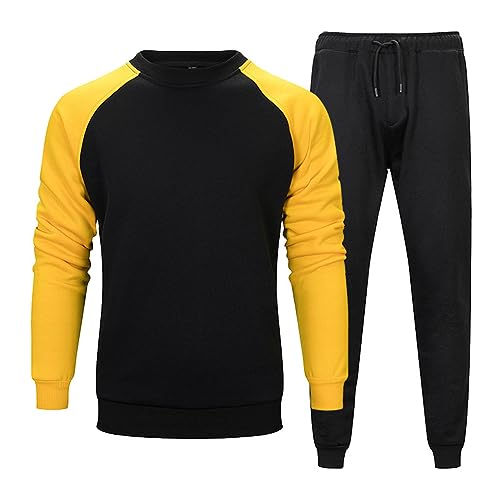 JIANROU Herren Sportanzug Kapuzenpullover Jogginghose Sweatshirt,Jogginganzug Gelb,Herbst Winter Hoodie Herren,Pegador Hoodie Mint,Sportanzug,Herren Trainingsanzug Schwarz von JIANROU